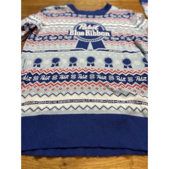 Pabst Blue Ribbon Sweater Mens Size Large Christmas Holiday Fair Isle Knit X-Mas - Picture 6 of 7